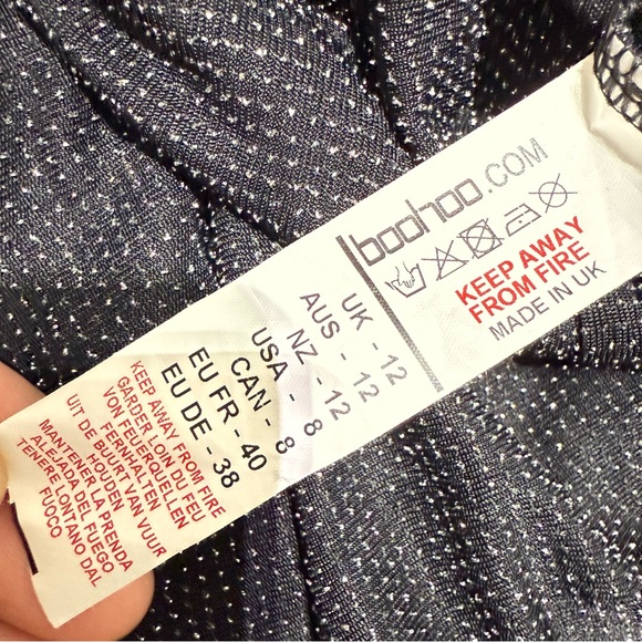 NWOT Boohoo Silver Glitter Wide Leg Pants Size 8, Metallised Fibre Pants - Picture 7 of 13